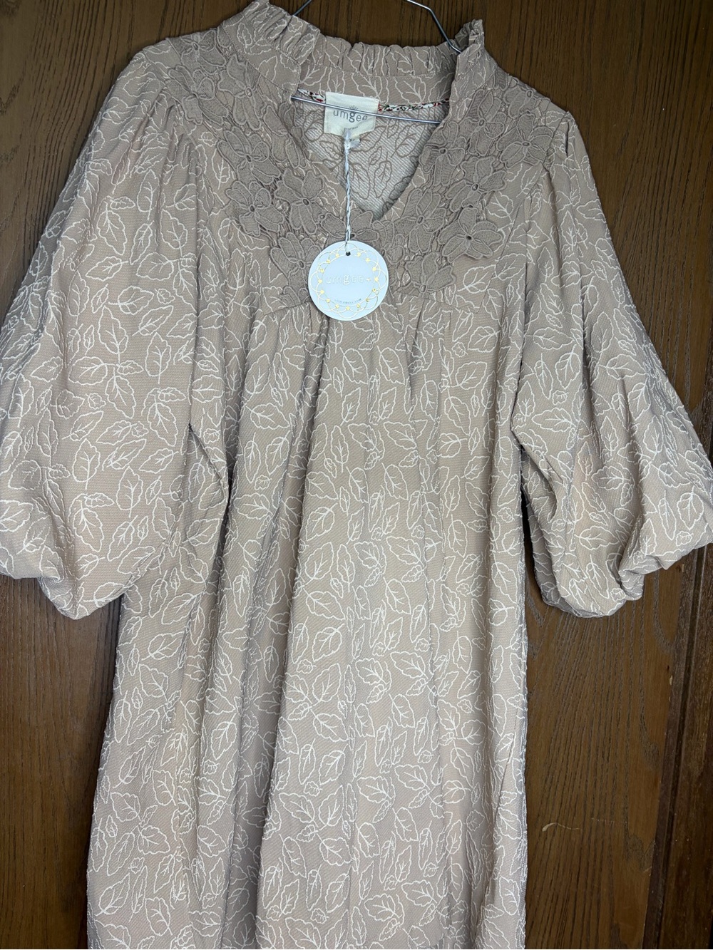 Umgee Cream Floral-Print Blouson Sleeve Dress